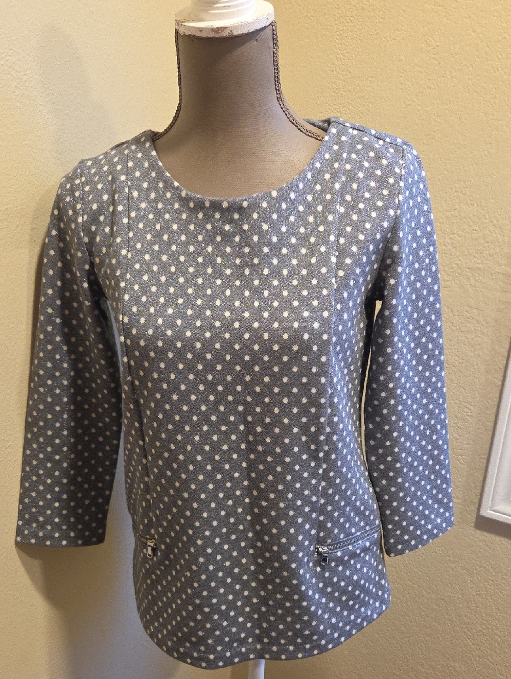 Talbots Gray Polka Dot Long Sleeve Top